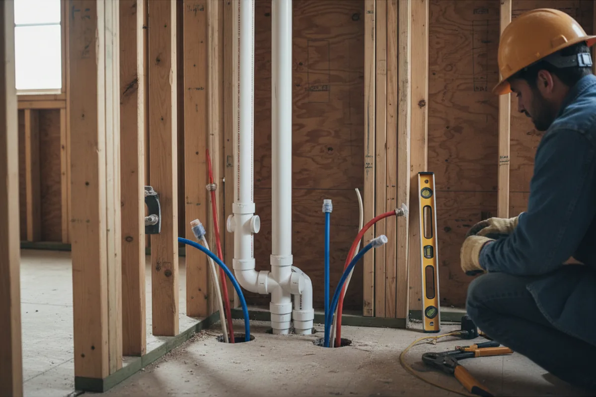 Drain and supply rough-in during Leak Detection in Byram